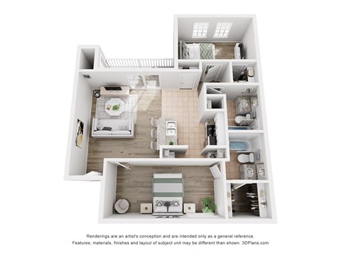 Floor plan for 2 beds, 2 baths, 982 sqft